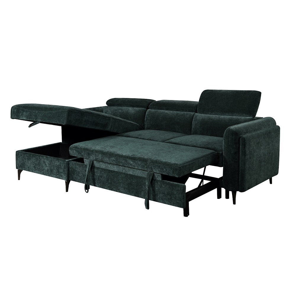 ACME Zadok Sectional Sofa with Sleeper & Storage - Green Chenille