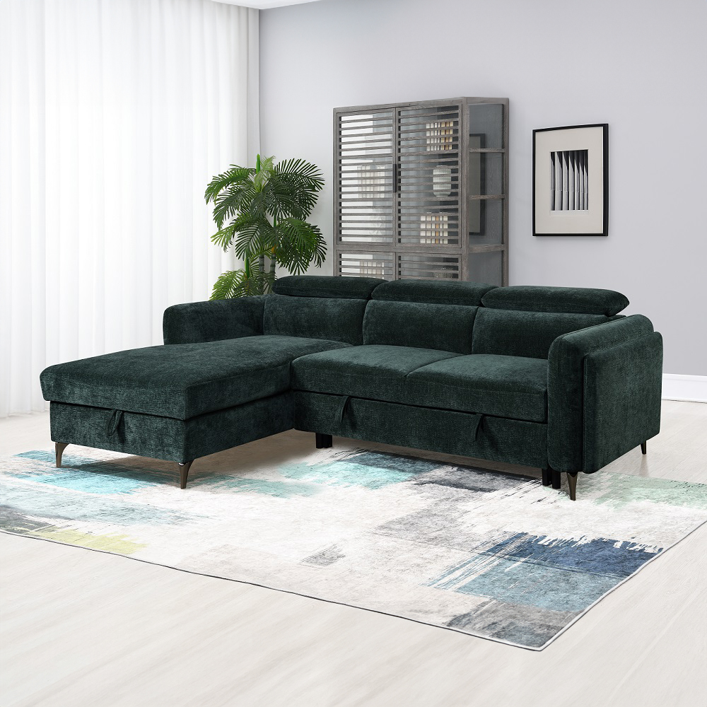 ACME Zadok Sectional Sofa with Sleeper & Storage - Green Chenille