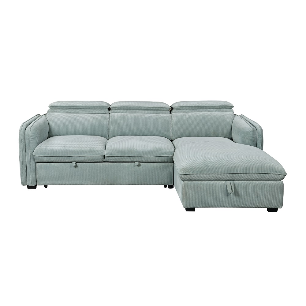 ACME - Zavala Sectional Sofa with Sleeper & Storage in Light Green Chenille