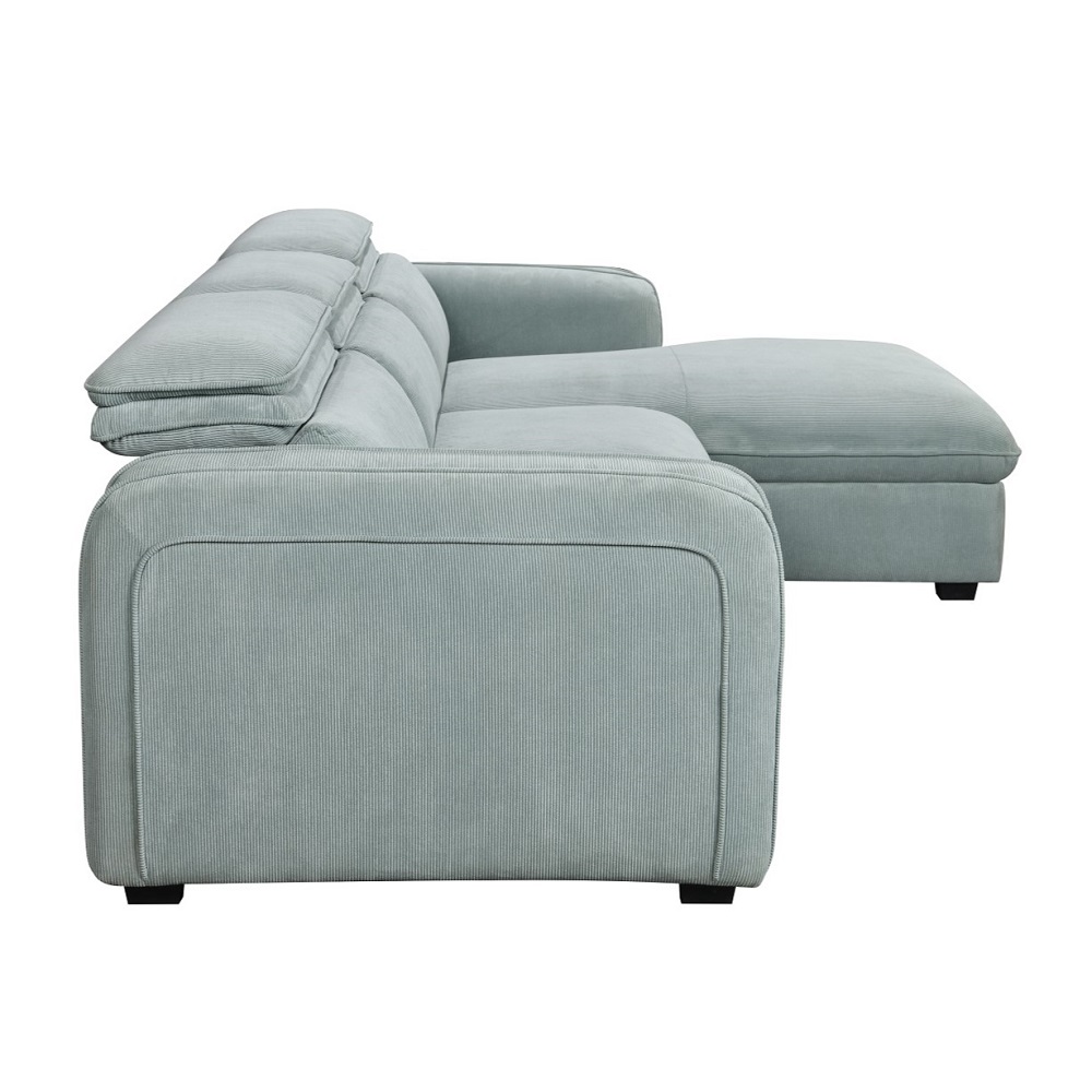 ACME - Zavala Sectional Sofa with Sleeper & Storage in Light Green Chenille