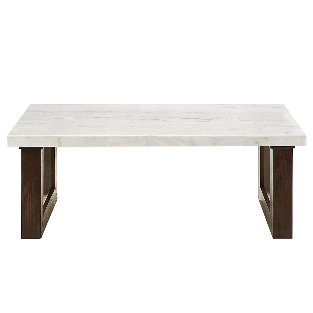 ACME - Edwyn Coffee Table with Marble Top in White Natural Marble Top/Brown