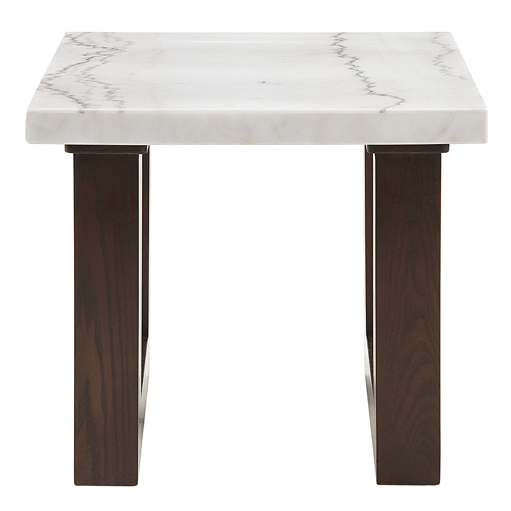 ACME - Edwyn End Table with Marble Top in White Natural Marble Top/Brown