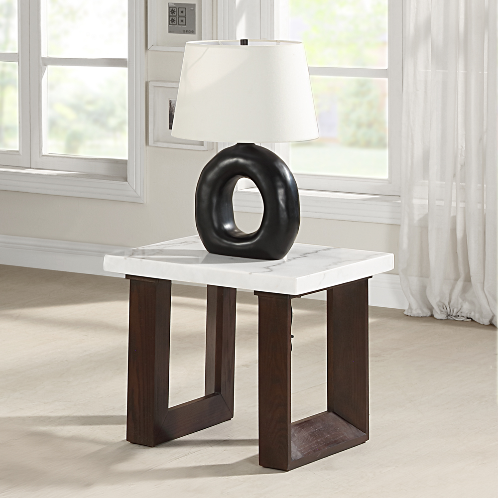 ACME - Edwyn End Table with Marble Top in White Natural Marble Top/Brown