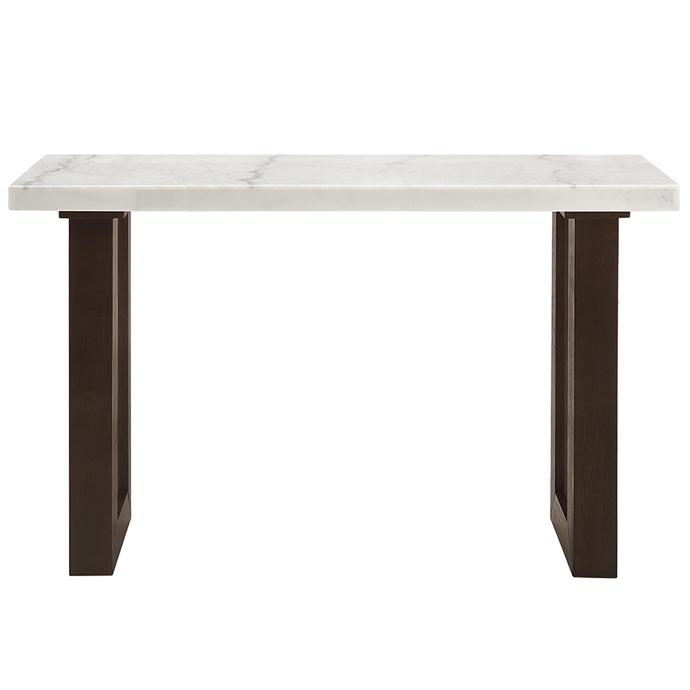 ACME - Edwyn Sofa Table with Marble Top in White Natural Marble Top/Brown