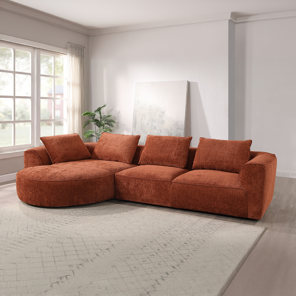 ACME - Aceso Sectional Sofa with 4 Pillows in Rust Brown Chenille