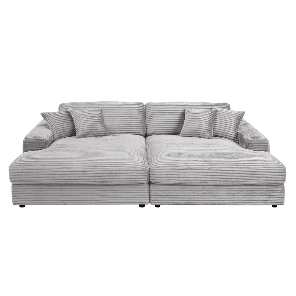 ACME™ Hilde Sectional Sofa with 4 Pillows - Beige Velvet