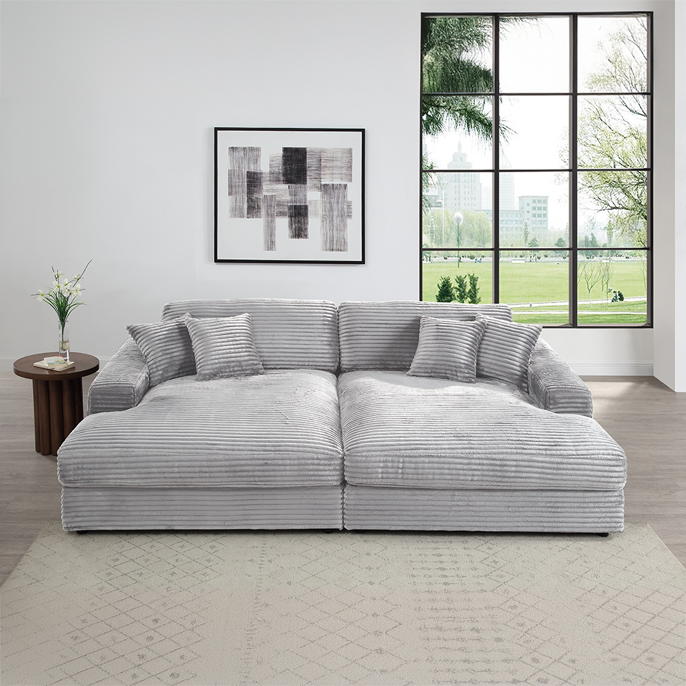 ACME™ Hilde Sectional Sofa with 4 Pillows - Beige Velvet