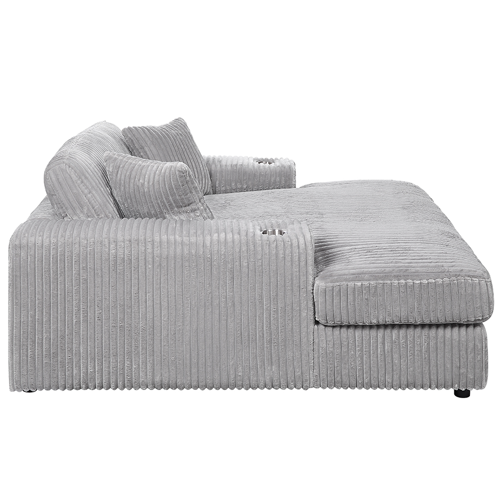 ACME™ Hilde Chaise with 2 Pillows - Beige Corduroy