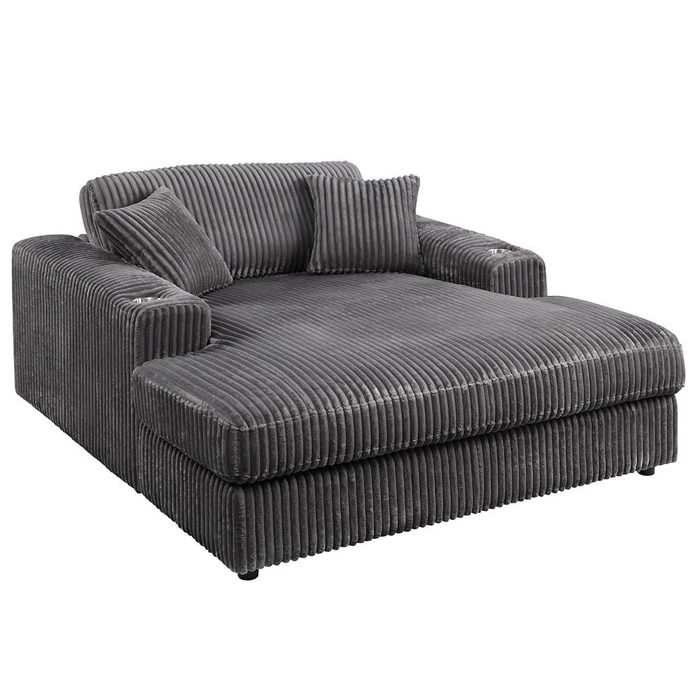 ACME™ Hilde Chaise with 2 Pillows - Gray Corduroy