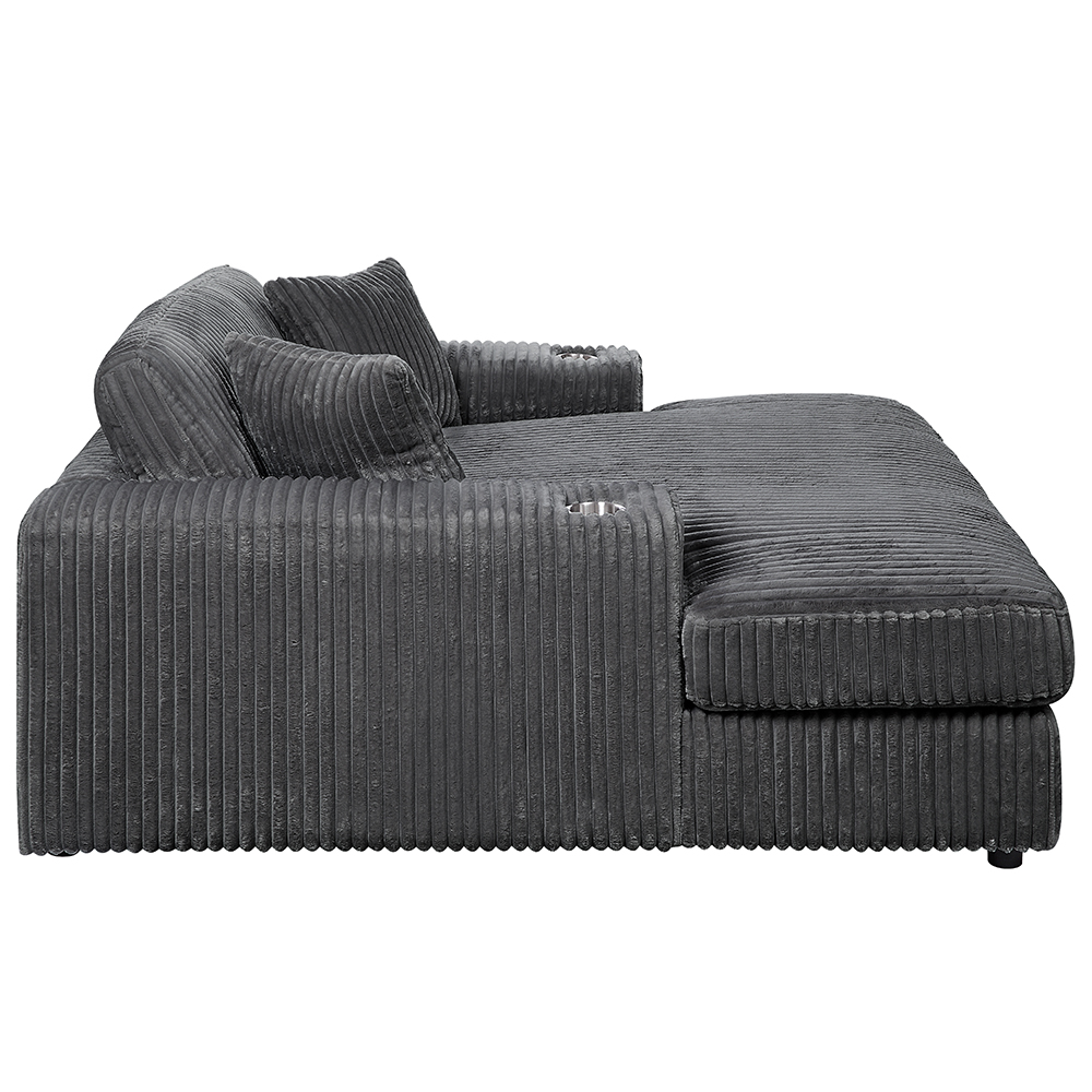 ACME™ Hilde Chaise with 2 Pillows - Gray Corduroy