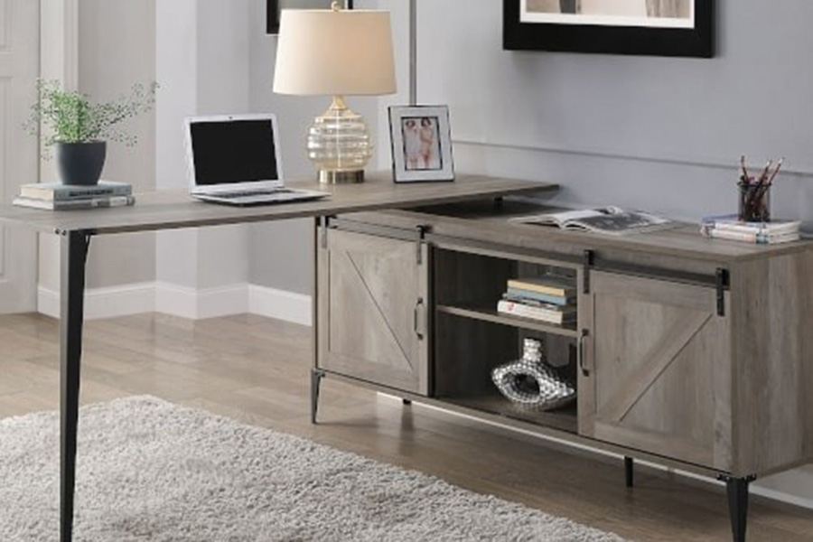 ACME Zakwani Writing Desk - Gray Oak and Black Finish OF00001