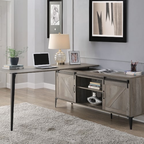 ACME Zakwani Writing Desk - Gray Oak/Black (OF00003)