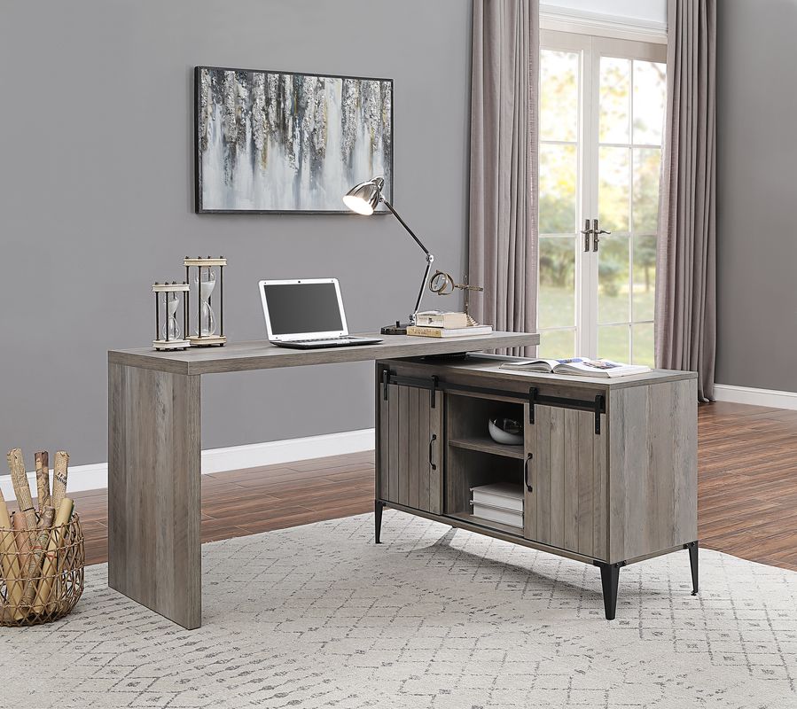 ACME Zakwani Writing Desk - Gray Oak/Black (OF00005)