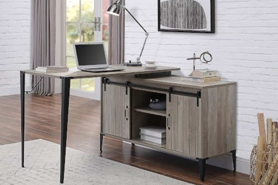 ACME Zakwani Writing Desk with USB - Gray Oak and Black Finish