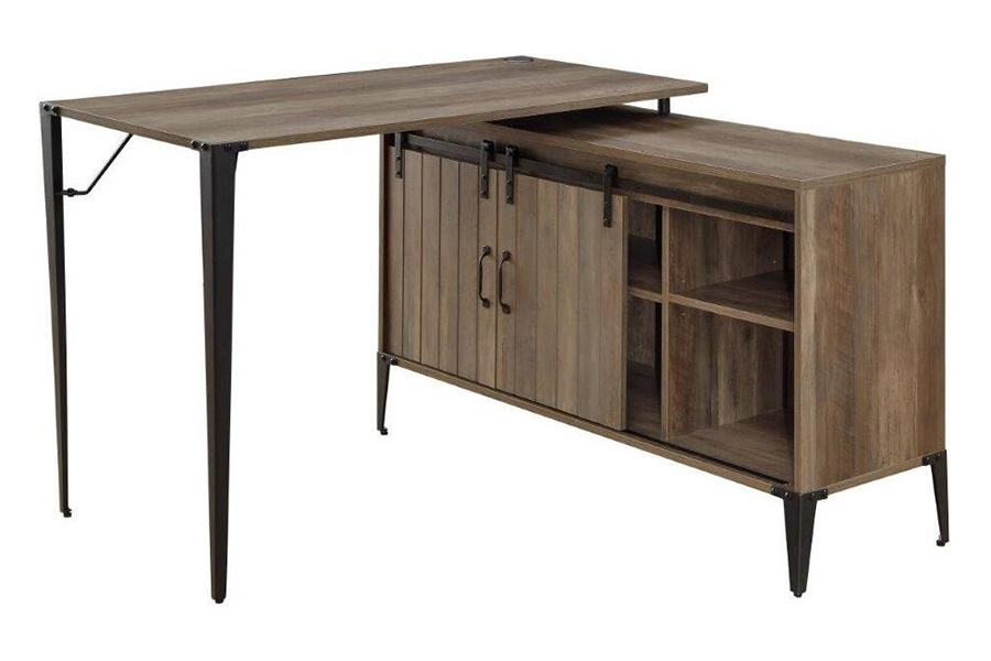 ACME Zakwani Writing Desk with USB - Rustic Oak and Black Finish