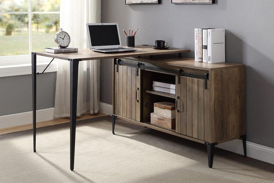 ACME Zakwani Writing Desk with USB - Rustic Oak and Black Finish