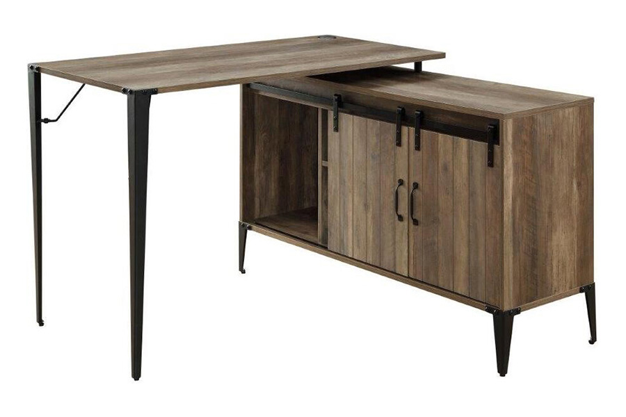 ACME Zakwani Writing Desk with USB - Rustic Oak and Black Finish