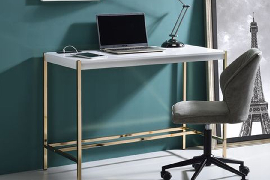 ACME Midriaks Writing Desk with USB - White and Gold Finish