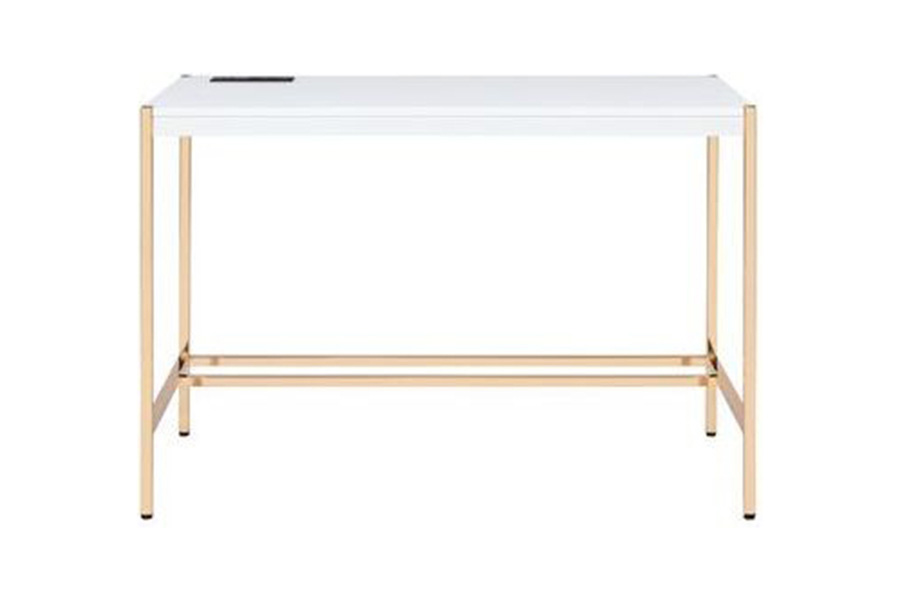 ACME Midriaks Writing Desk with USB - White and Gold Finish