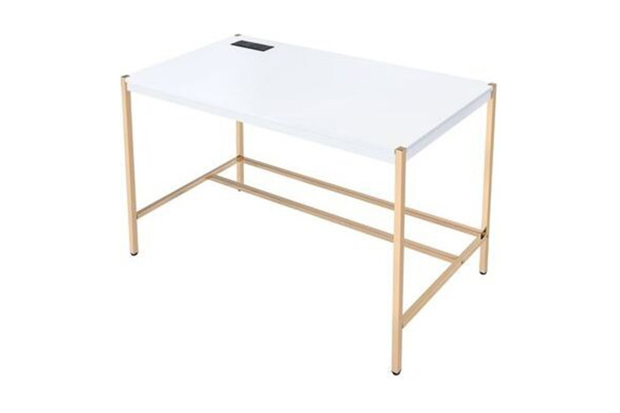 ACME Midriaks Writing Desk with USB - White and Gold Finish