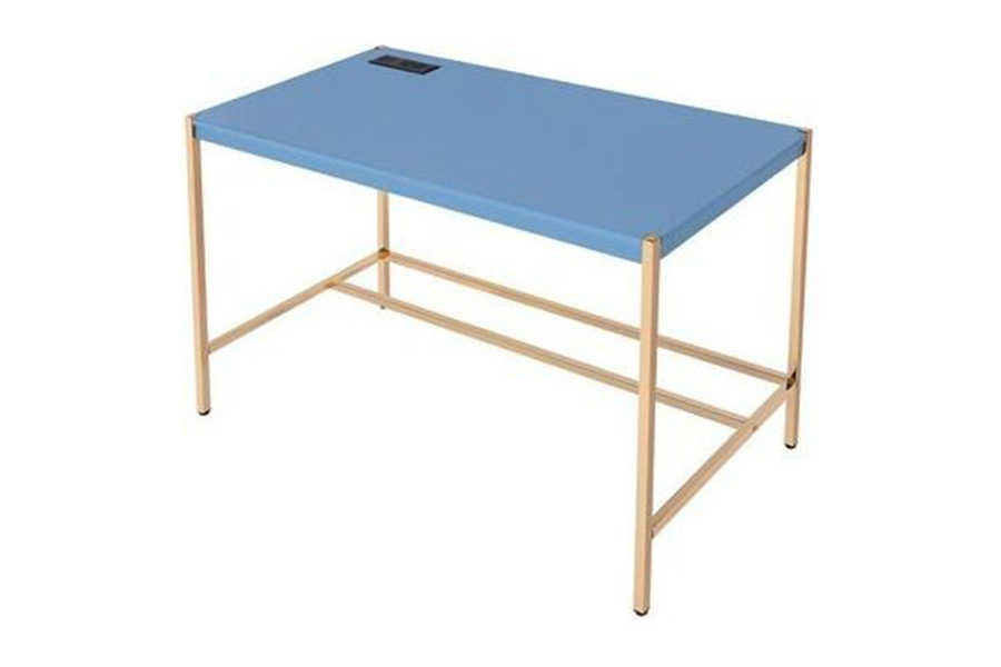 ACME Midriaks Writing Desk with USB - Navy Blue and Gold Finish