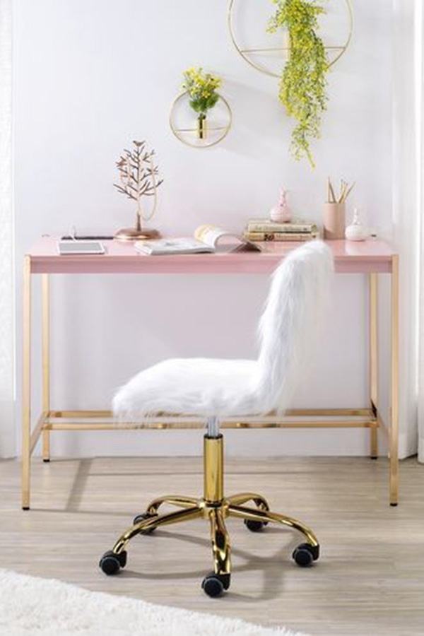 ACME Midriaks Writing Desk with USB - Pink and Gold Finish