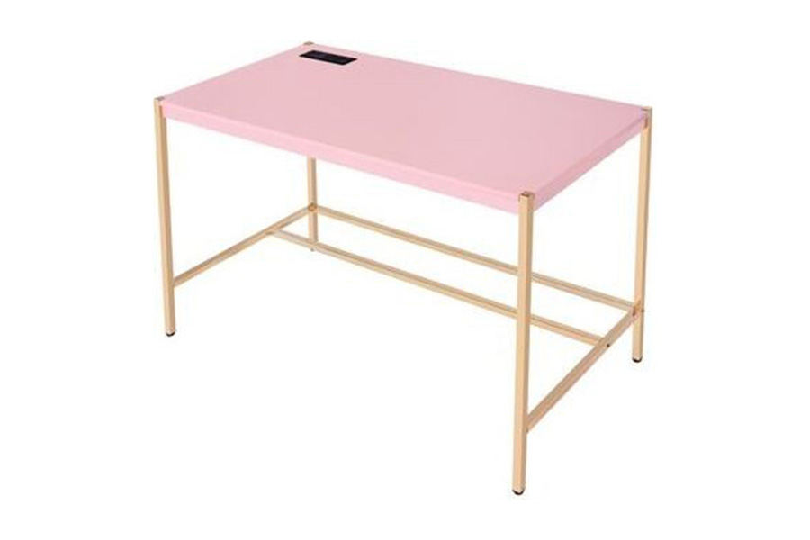 ACME Midriaks Writing Desk with USB - Pink and Gold Finish