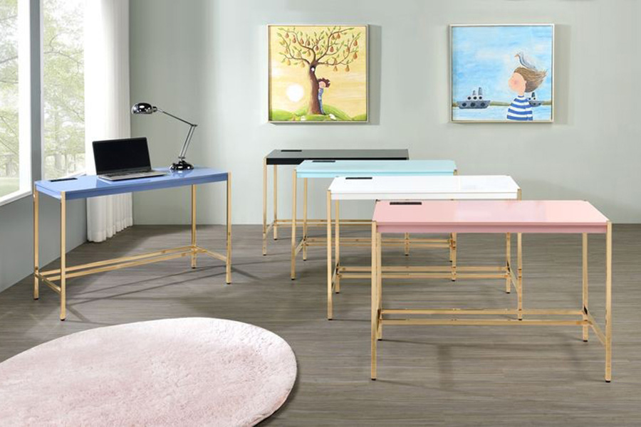 ACME Midriaks Writing Desk with USB - Pink and Gold Finish