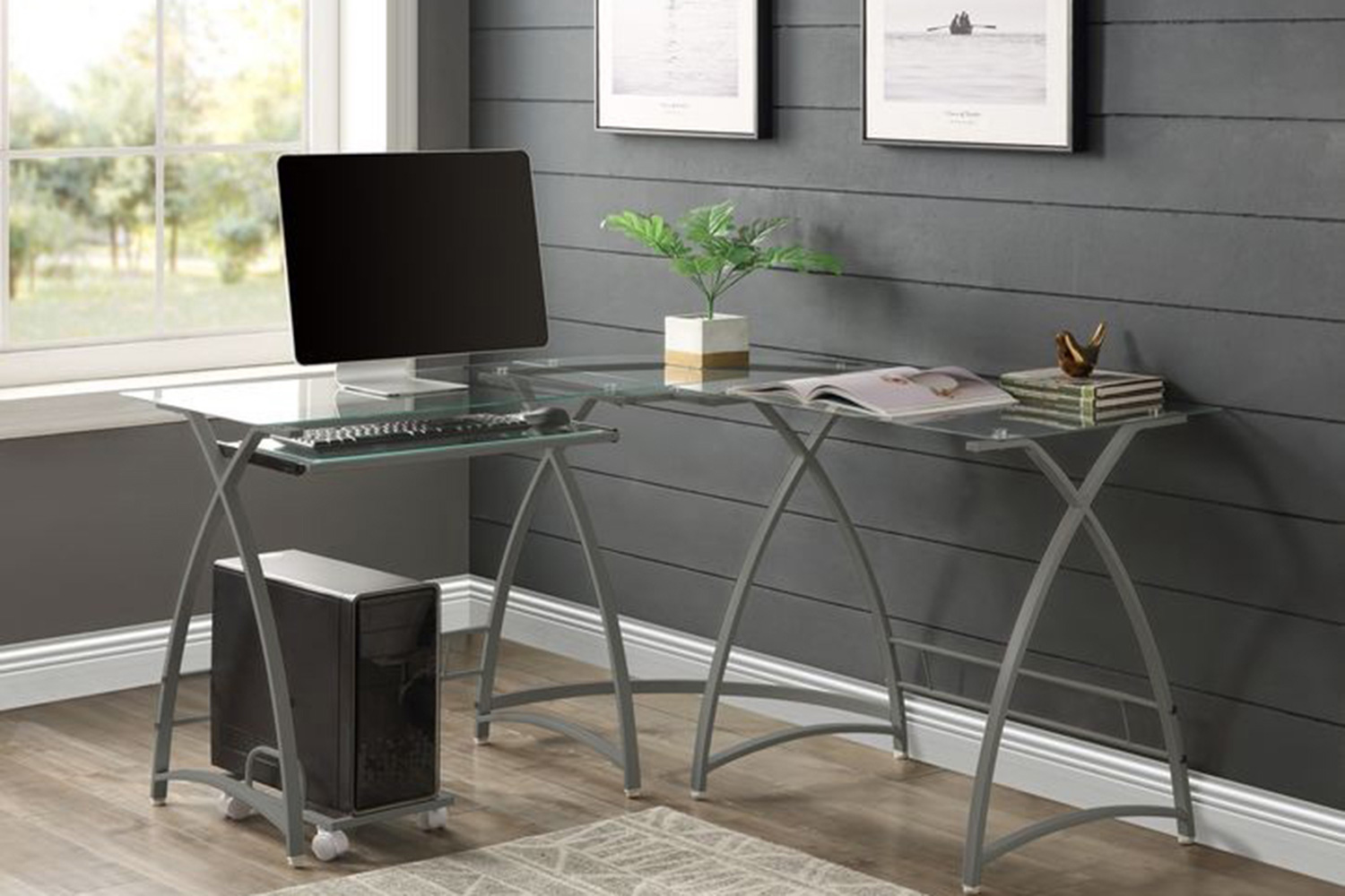 ACME Dazenus Computer Desk - Clear Glass and Silver Finish