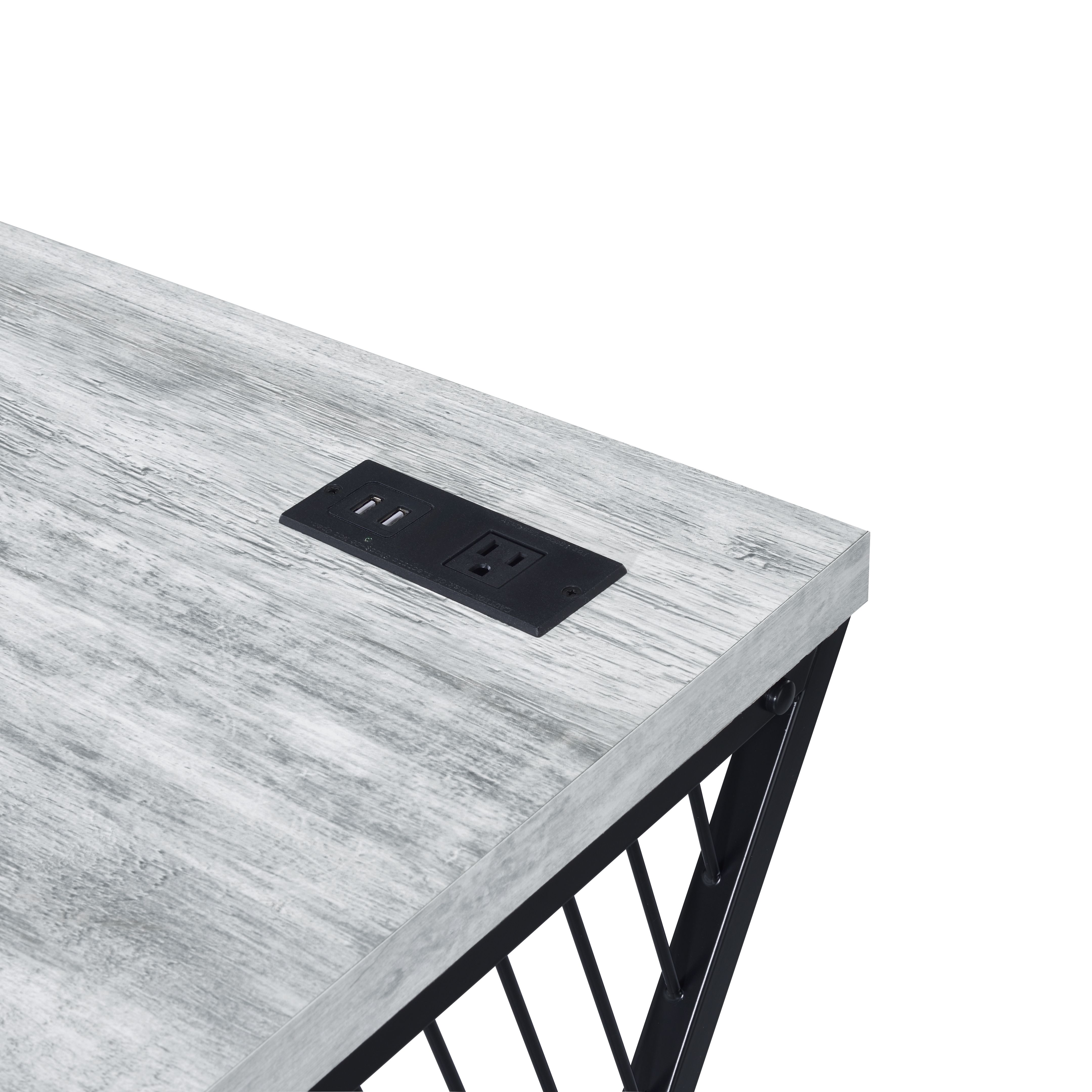 ACME - Collick Writing Desk with Usb in Weathered Gray/Black