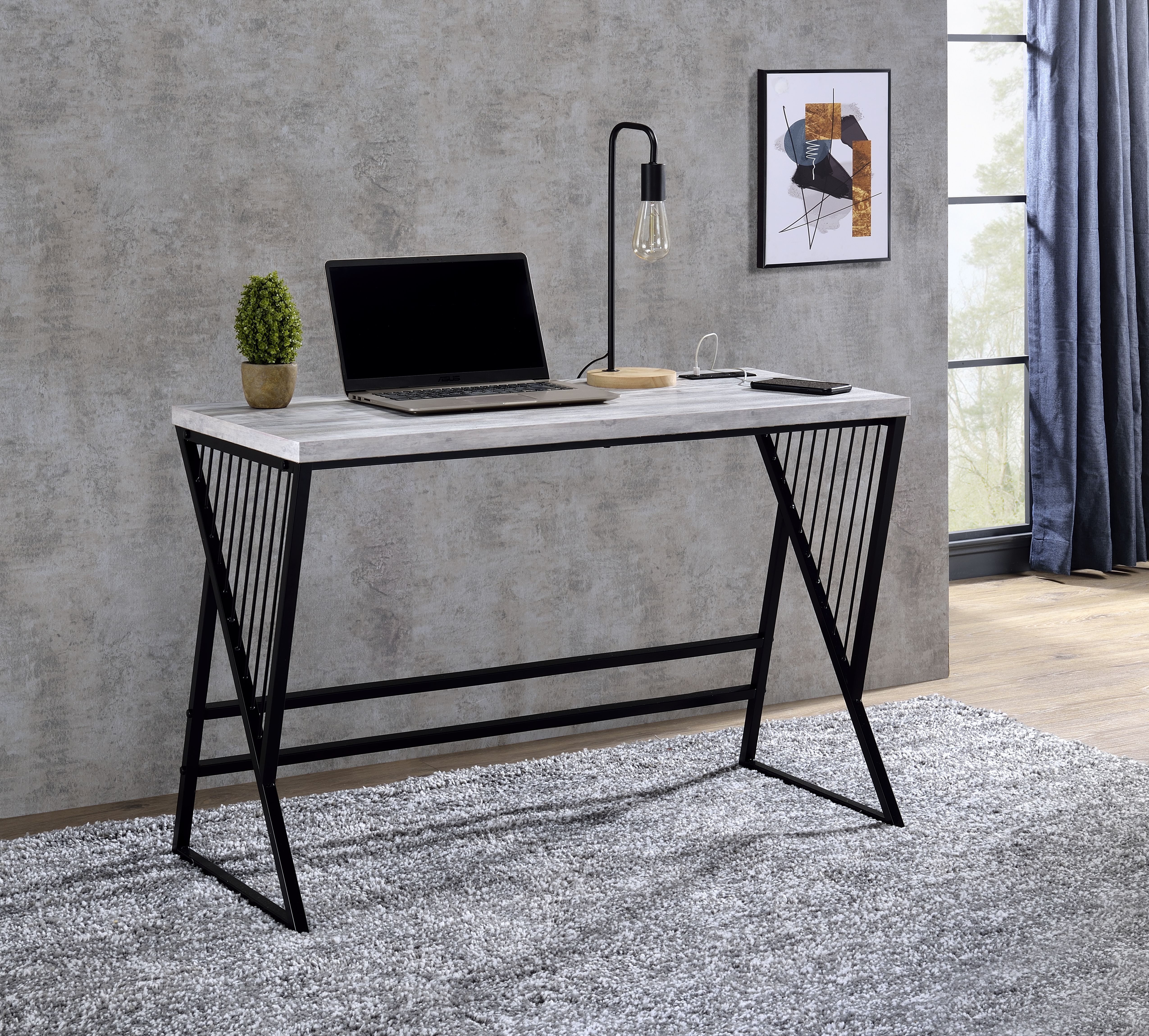 ACME - Collick Writing Desk with Usb in Weathered Gray/Black