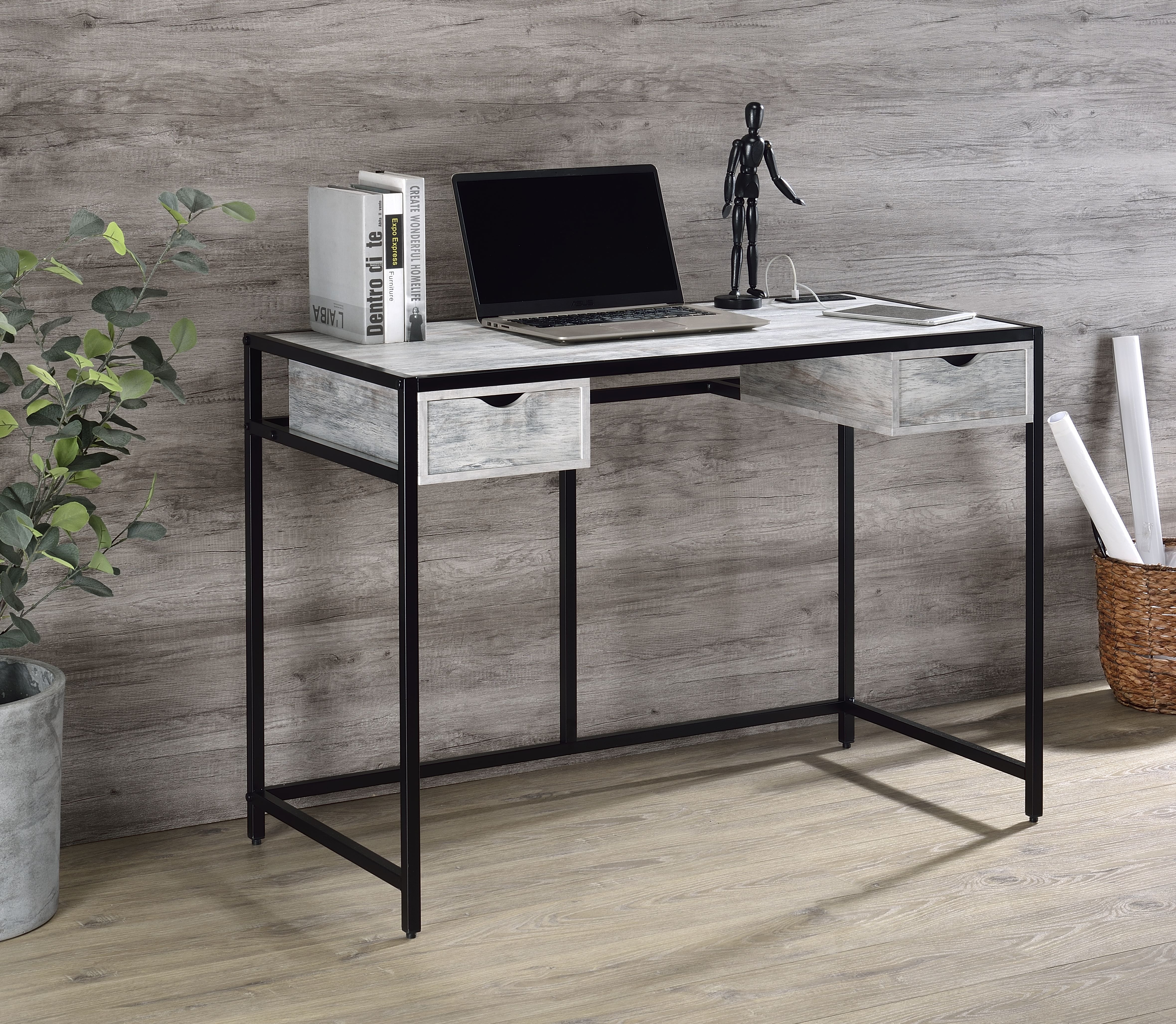 ACME - Wearn Writing Desk with Usb in Weathered Gray/Black