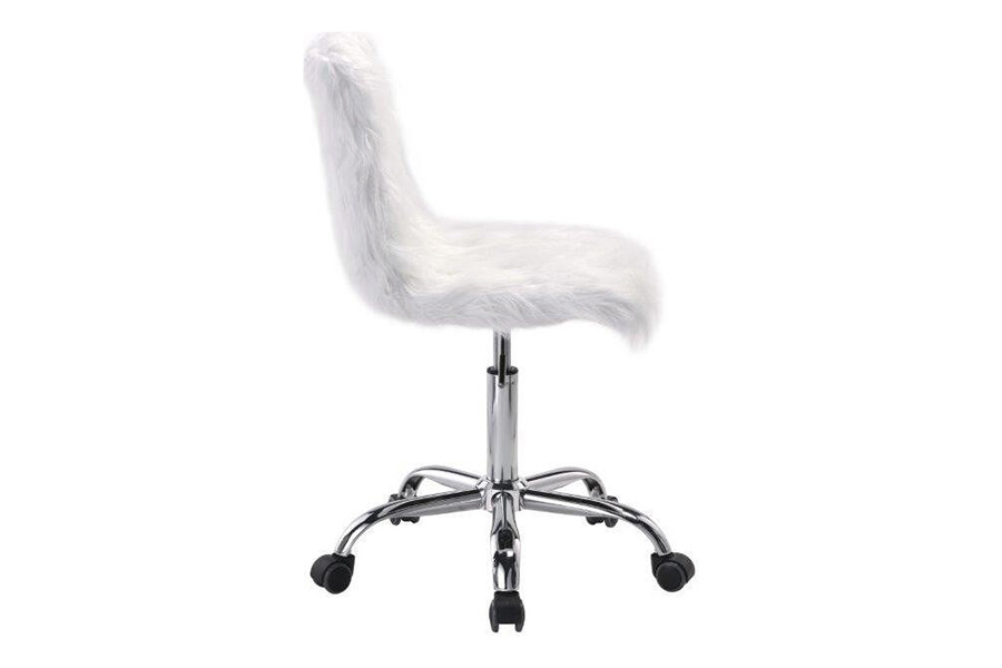 ACME Arundell Office Chair - White Faux Fur and Chrome Finish