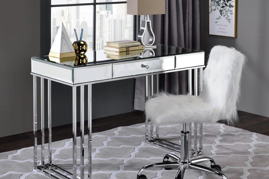 ACME Arundell Office Chair - White Faux Fur and Chrome Finish