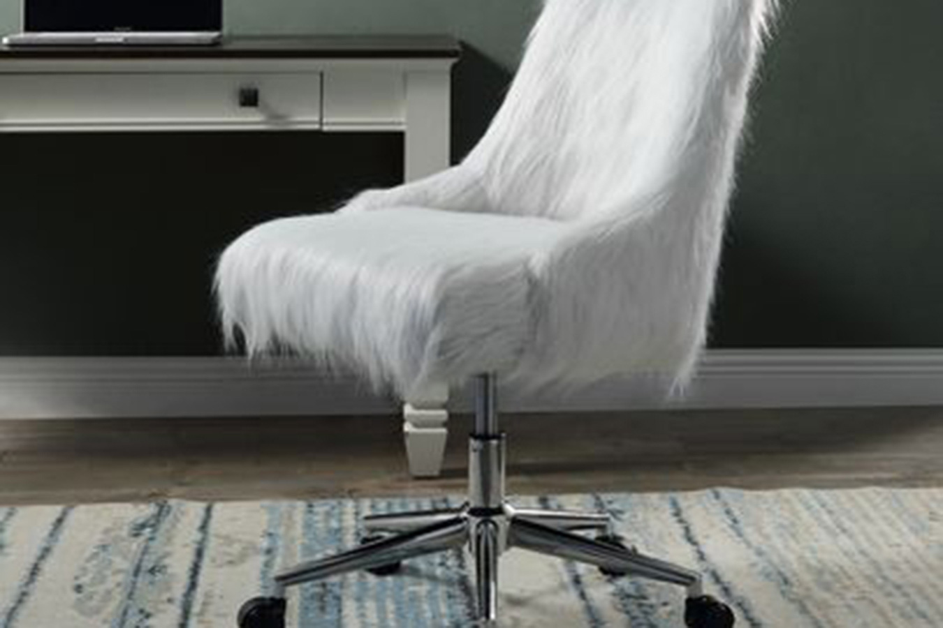 ACME Arundell II Office Chair - White Faux Fur and Chrome Finish