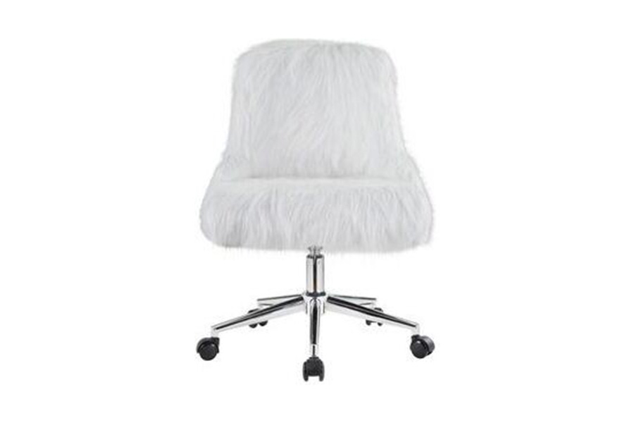 ACME Arundell II Office Chair - White Faux Fur and Chrome Finish