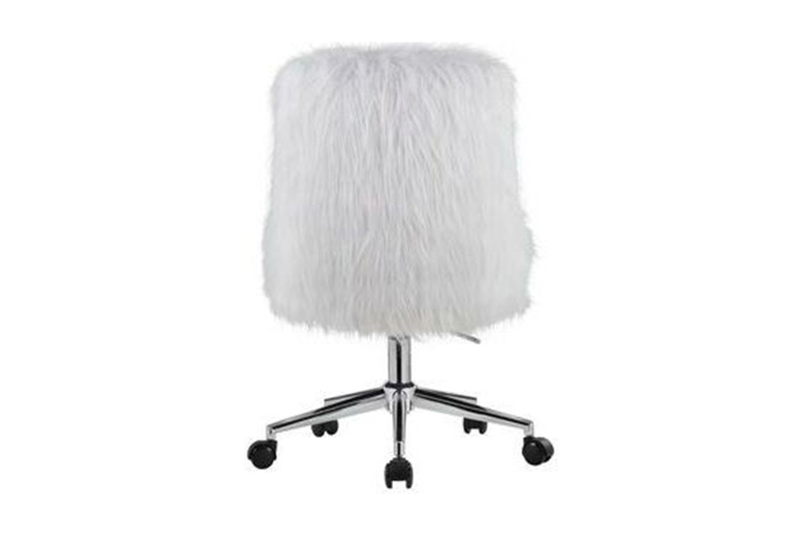 ACME Arundell II Office Chair - White Faux Fur and Chrome Finish