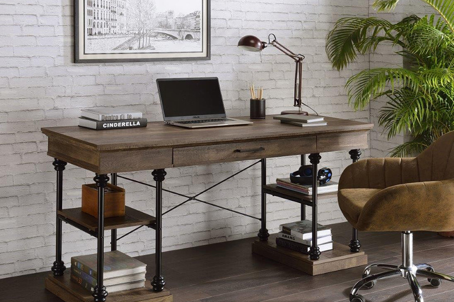 ACME - Synal Writing Desk in Rustic Oak/Black