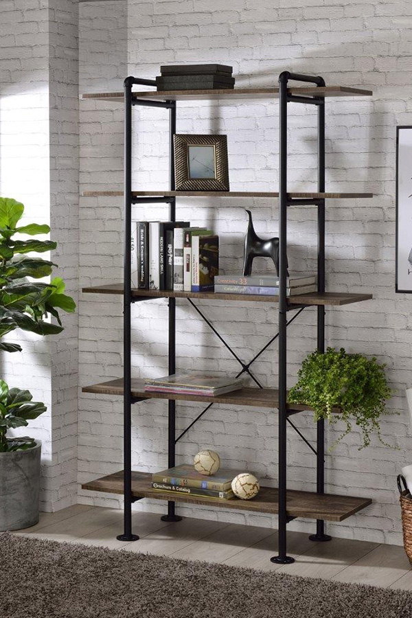 ACME - Nefo Bookshelf in Rustic Oak/Black