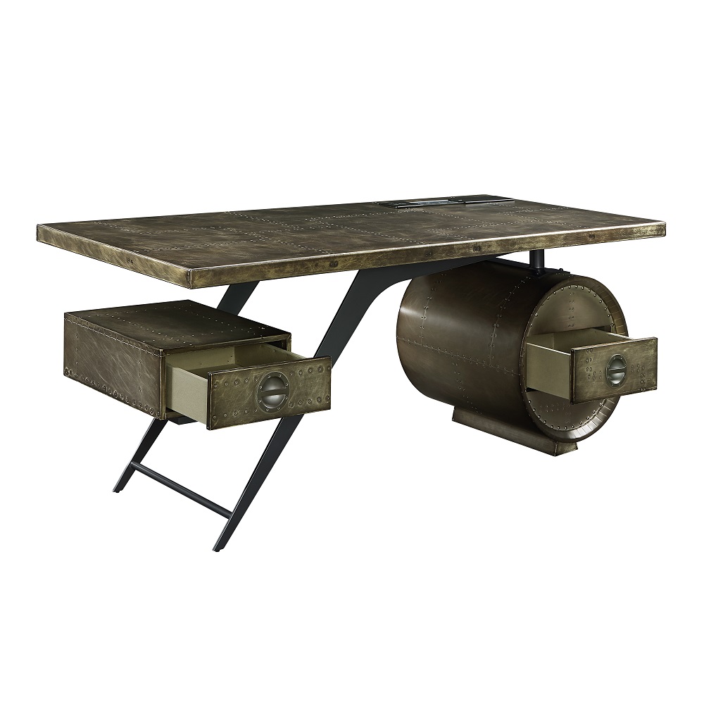 ACME - Brancaster Executive Writing Desk with Usb in Bronze Aluminum