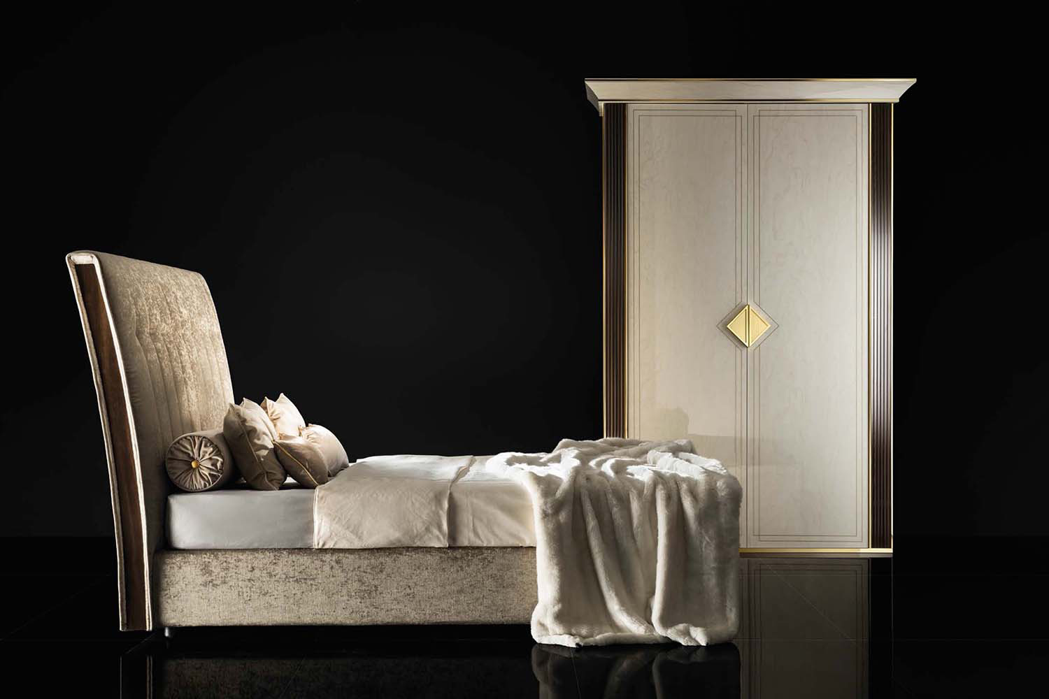 Arredoclassic Diamante Bed Queen Size Letto - Beige/Brown/Gold