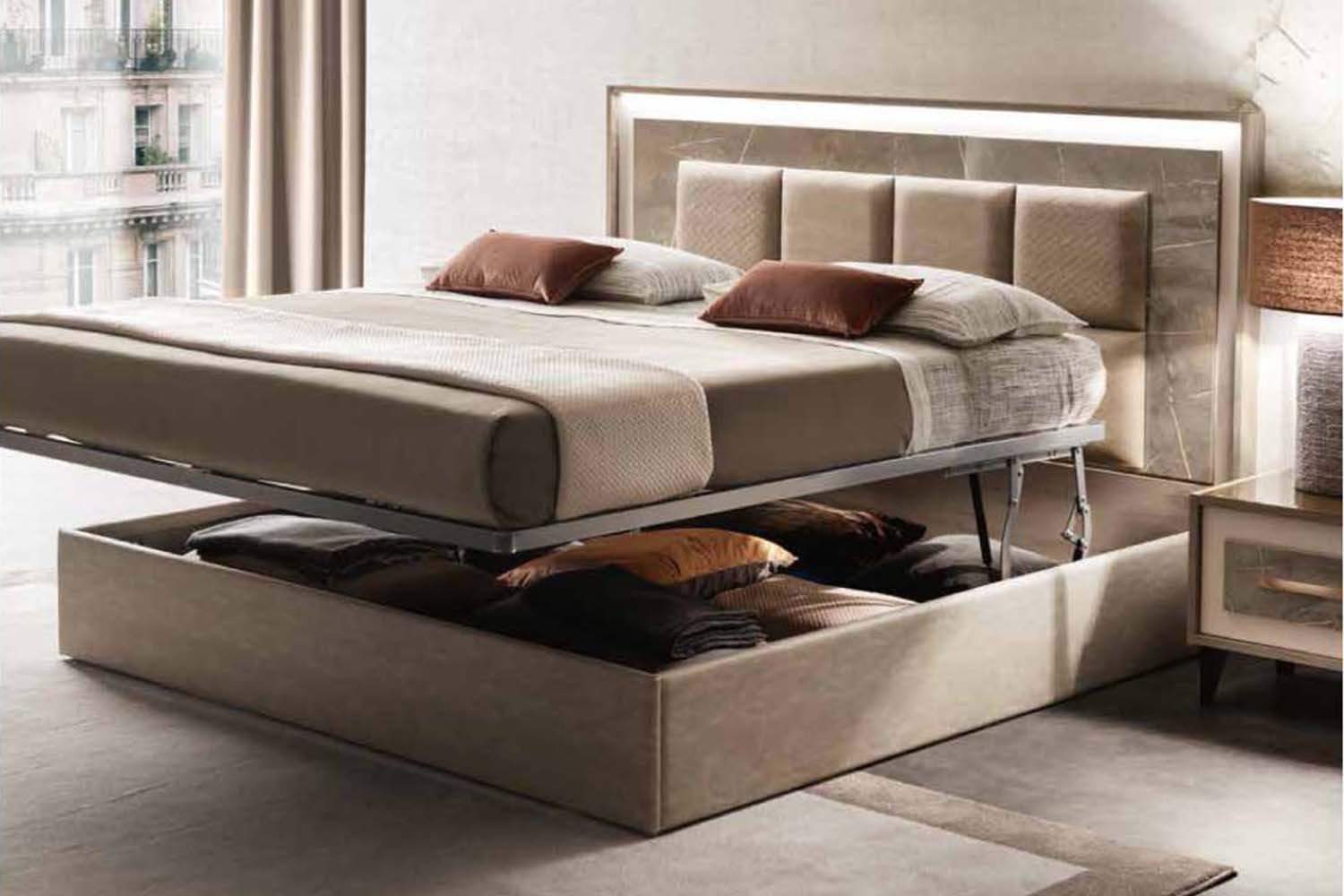 Arredoclassic Arredoambra Bed Twin Size With Upholstered HB - Light Beige/Brown/Gray, Cat. B