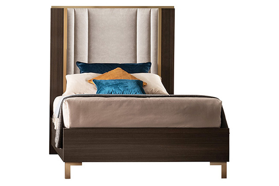 Arredoclassic Essenza Bed Twin Size With Wooden HB - Brown/Gold