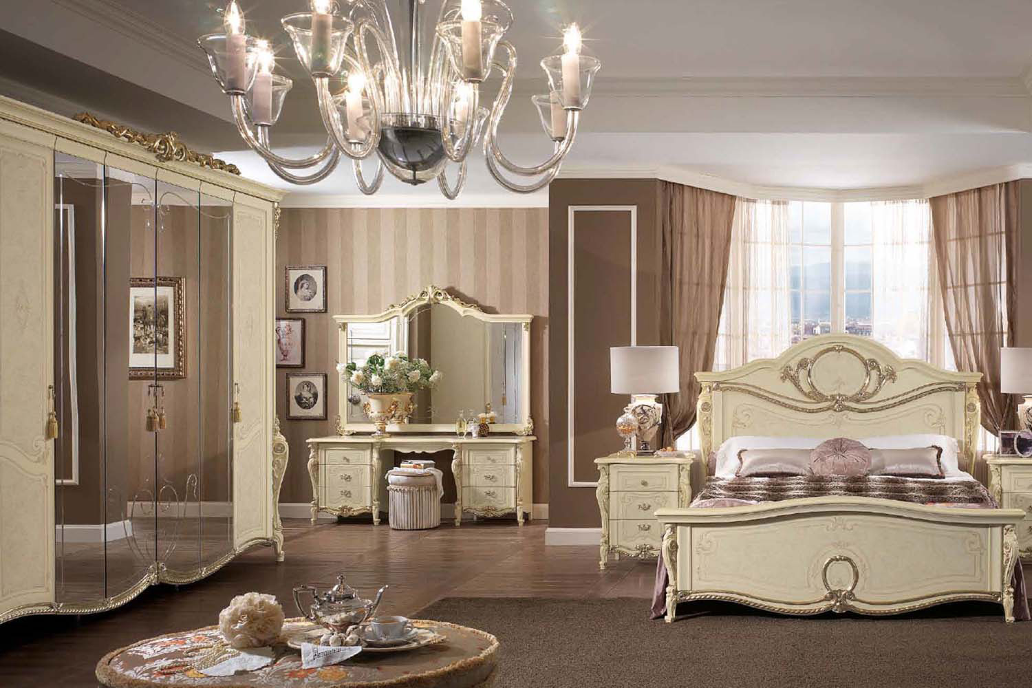 Arredoclassic Tiziano Bed Euro Queen Size - Cream/Gold