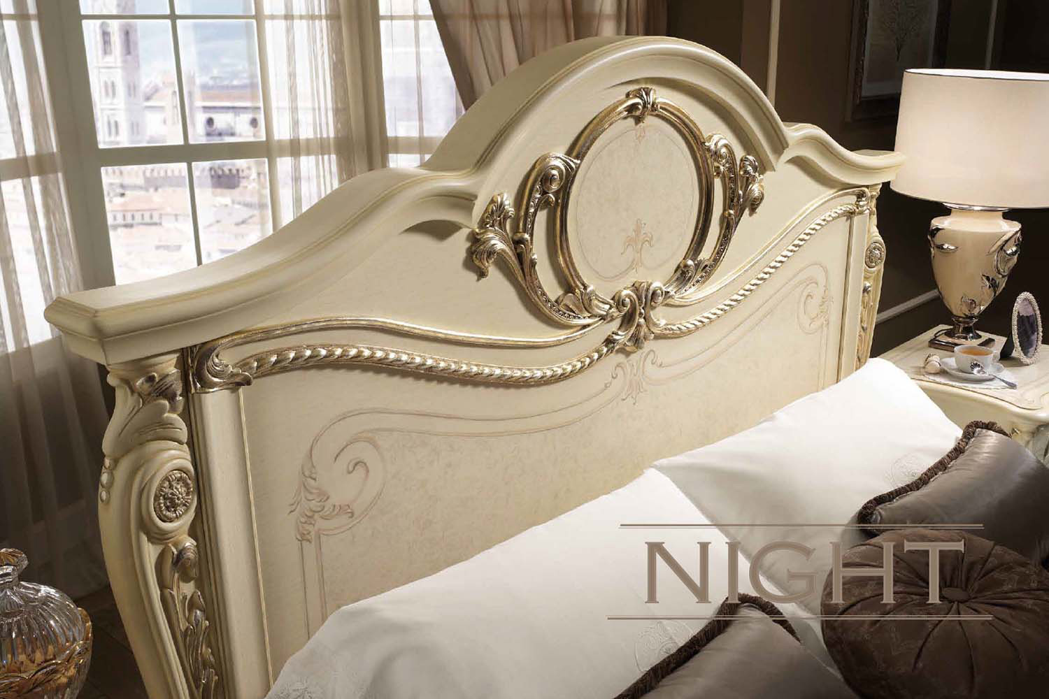 Arredoclassic Tiziano Bed Euro Queen Size - Cream/Gold