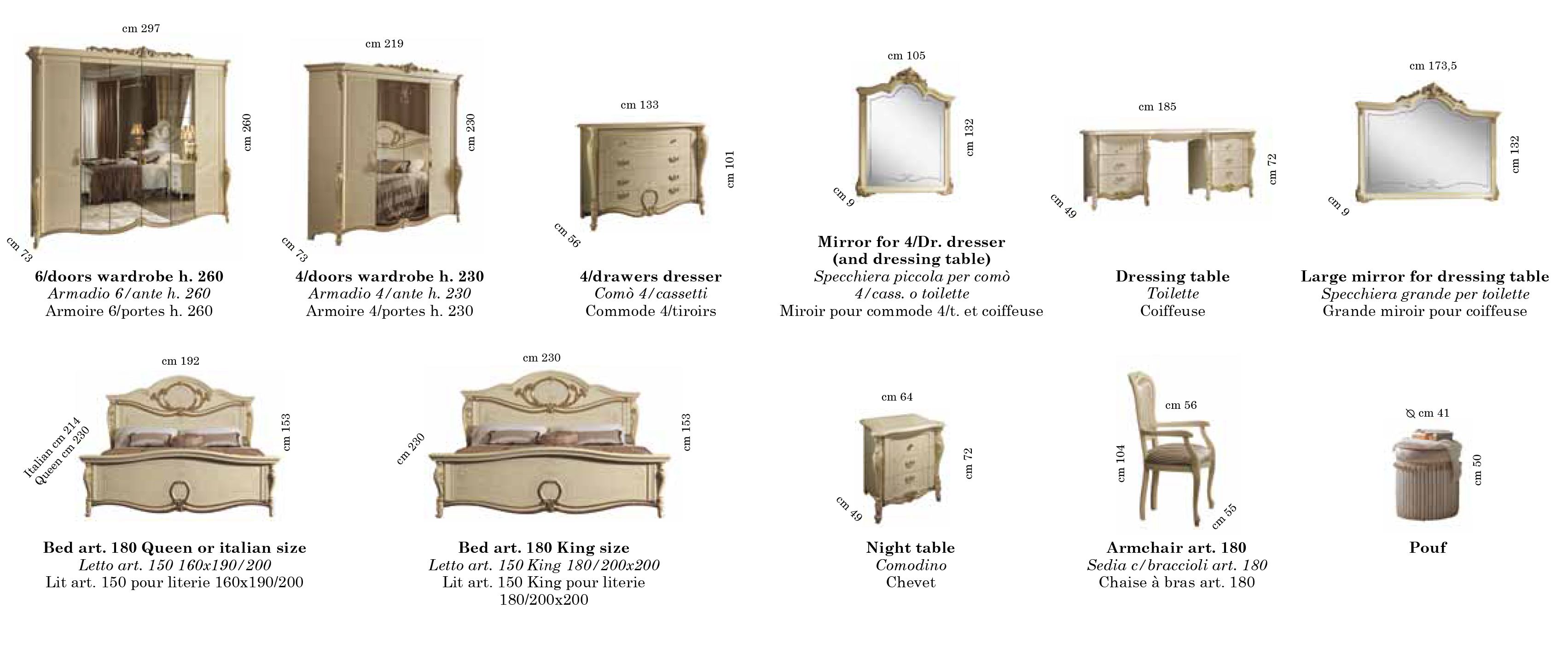 Arredoclassic Tiziano Bed Euro Queen Size - Cream/Gold