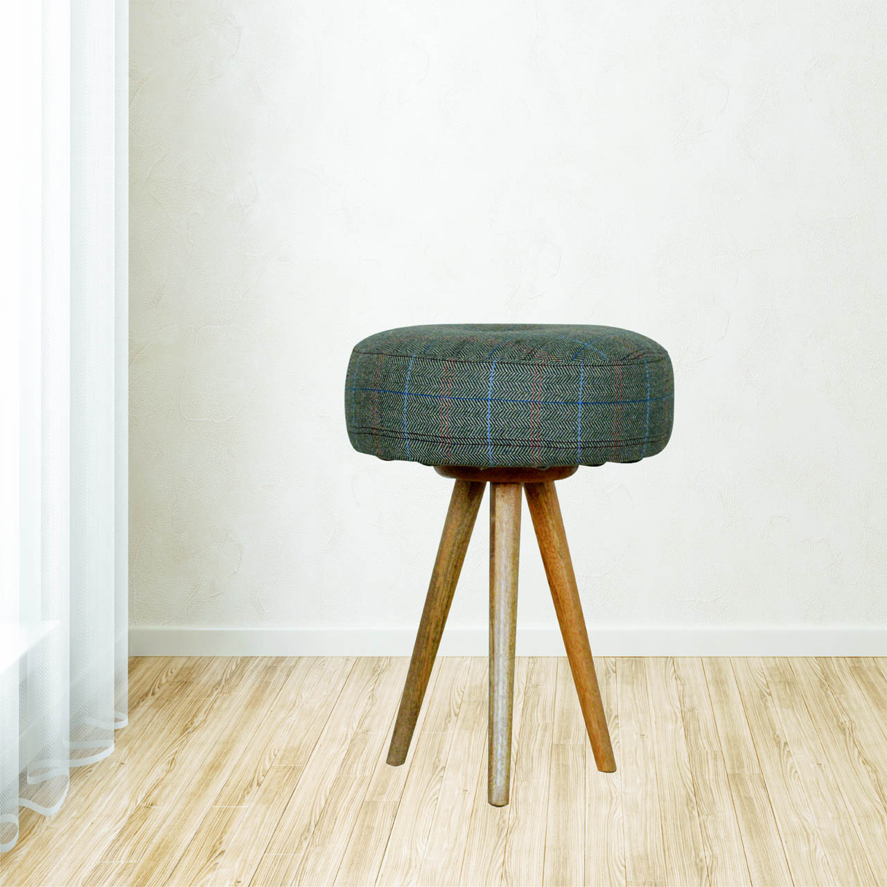 Artisan - Tripod Stool with Tweed Seat Pad in Oak-Ish