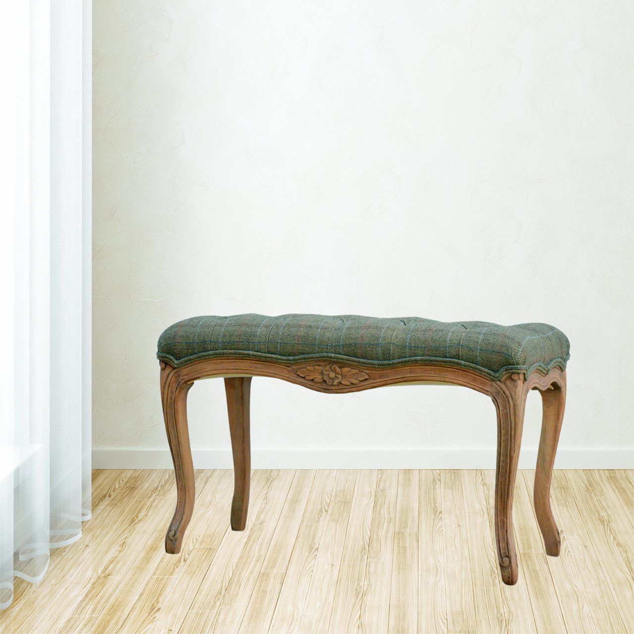 Artisan - Multi Carved Bedroom Bench in Sun Bleached, Tweed