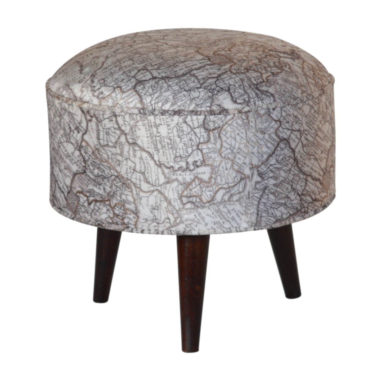 Artisan Round Footstool with Map Printed