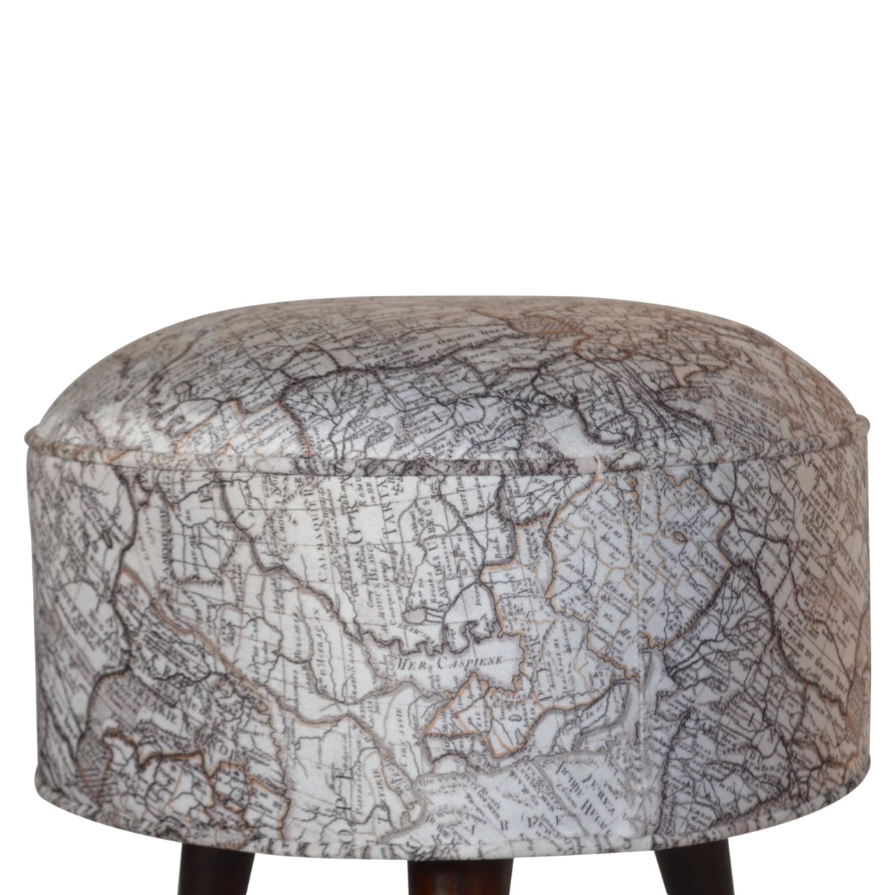 Artisan Round Footstool with Map Printed